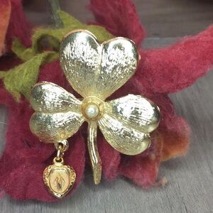 Vintage Gold Tone Pearl Accent St Patrick Brooch